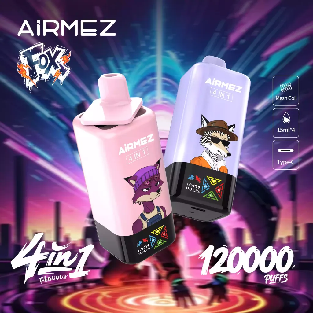 AIRMEZ-FOX-120K-Puffs-4-IN-1-Screen-Low-Nicotine-Bulk-Buy-Original-Rechargeable-Disposable-Vapes-Wholesale0 Airmez Fox 120K Puffs 使い捨てVAPE - 画像 (1)
